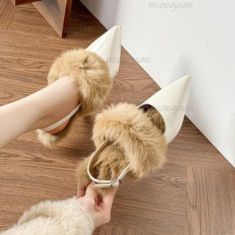 High Heel Pumps for Ladies Elegant Thin Heels Short Plush Women's Sandals Fashion Autumn Winter Ankle Straps Tacones Size 34-42