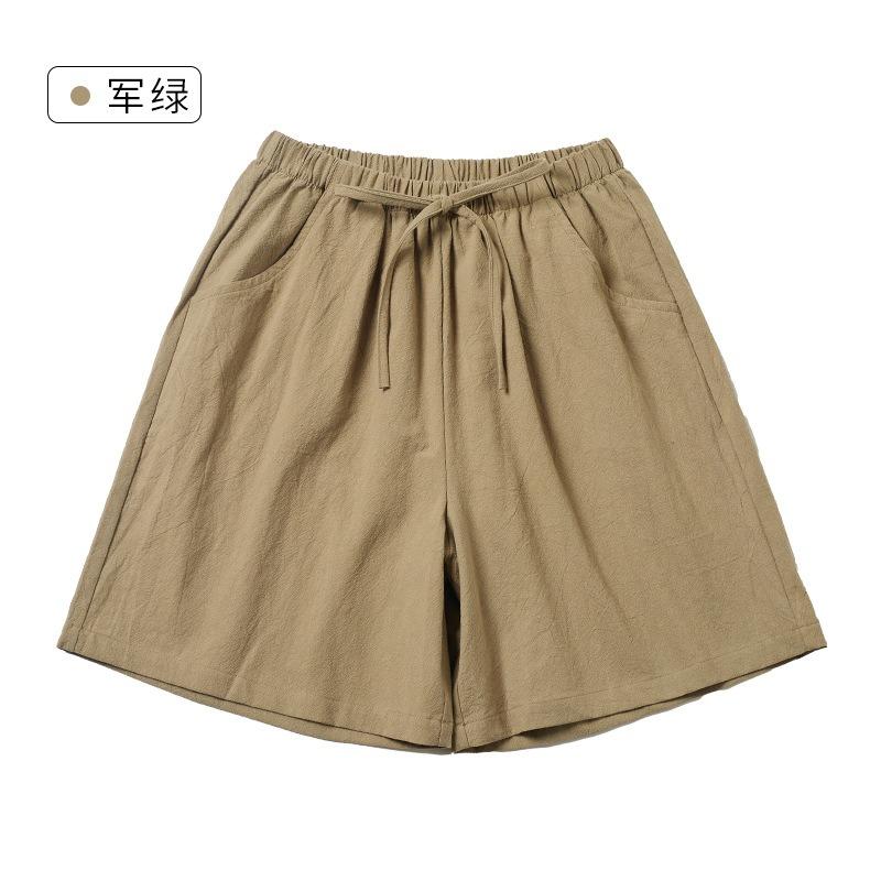 Cotton and Linen Five Quarter Pants Spring Leisure Sports Loose High Waist Wide Leg Pants Casual Shorts Women