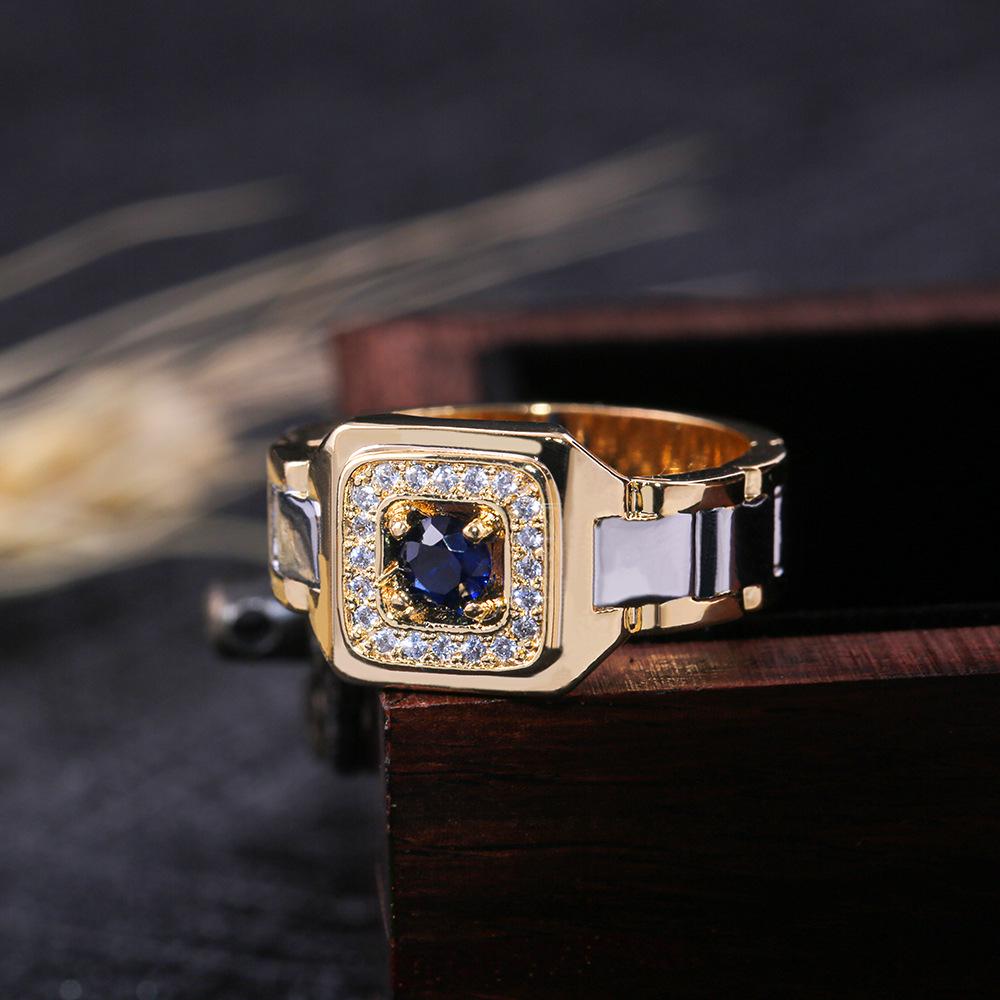 Inlaid Blue Gemstone Ring - European & American Luxury Men's Engagement Wedding Jewelry