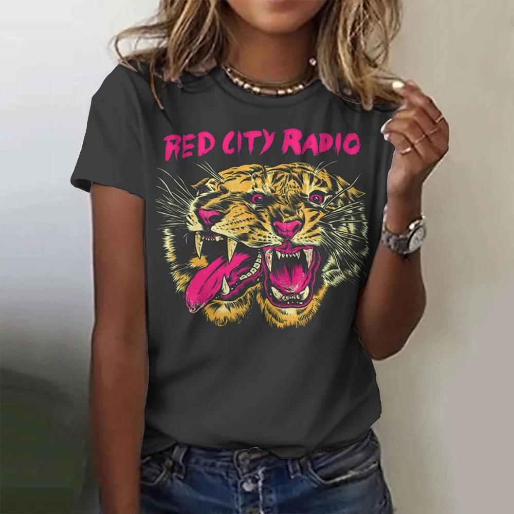 Summer women's 3D pink leopard print T-shirt fashion trend top T-shirt women's casual fashion