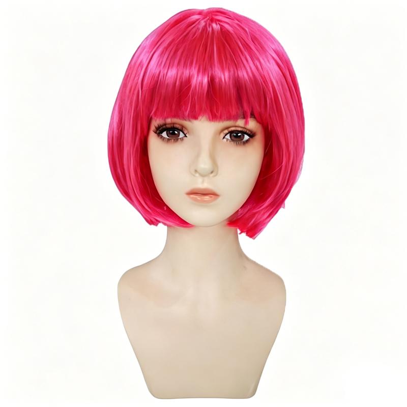 Colored Bob Synthetic Hair Wigs with Bangs for Women Halloween Costume Cosplay Party Use Black Green Purple Pink Blonde