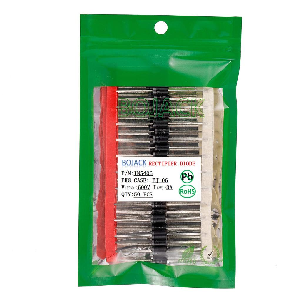 BOJACK 1N5406 Rectifier Diode 3 A 600 V DO-201AD Axial 5406 3 amp 600 Volt Electronic Silicon Diodes (Pack of 50)
