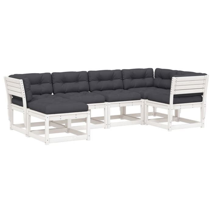 VidaXL Salon de Jardin avec Coussins 6 pcs, Sièges de Patio, Ensemble de Meubles, Mobilier de Terrasse Extérieur, Blanc Bois 3217041