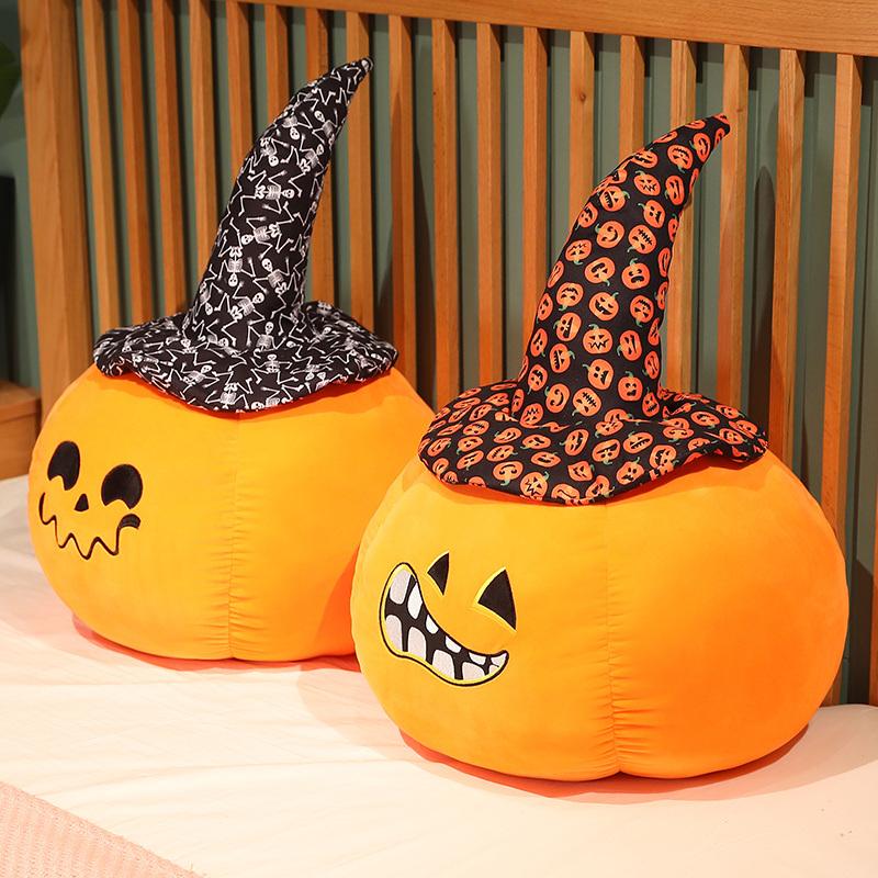 45CM Creative Halloween Decor Pumpkin Plush Pillow Horror Wizard Hat Cushaw Shaped Cushion Cute Stuffed Toys Lovely Kids Gifts