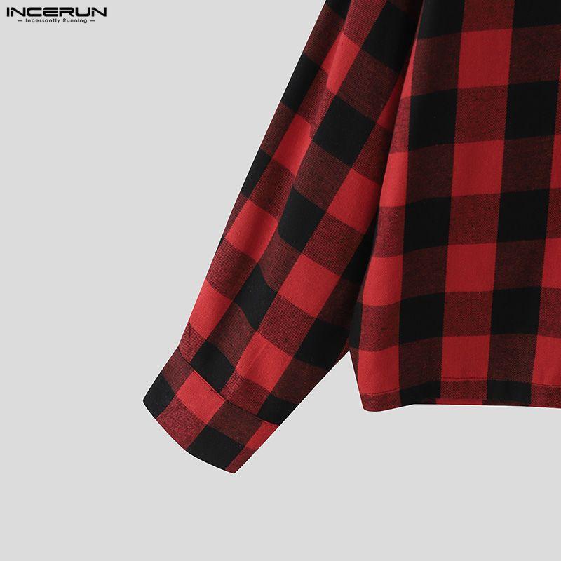 INCERUN S-XXXXXL Men Turn Down Collar Long Sleeve Plaid Loose Casual Shirts