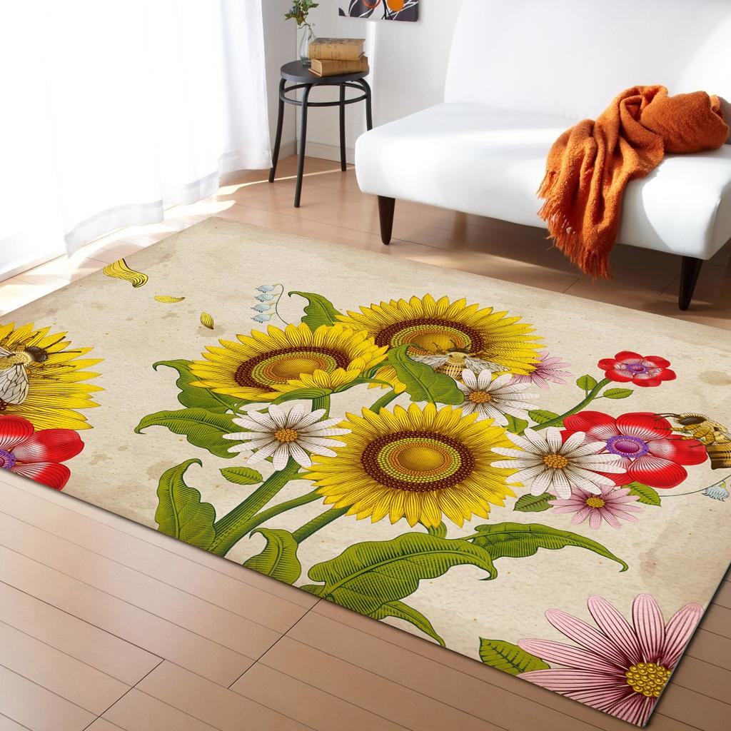 Positive Sunflower Large Carpet Rug for Home Living Room Bedroom Sofa Doormat Decor Kids Play Area Rug Carpet Non-slip Floor Mat