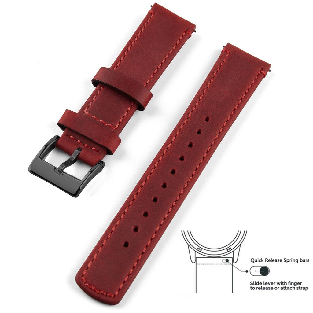 Genuine Leather Top Grain Watch Band, Quick Release 20mm/22mm Watch Strap, Fits Samsung Galaxy Watch, Men and Women Watch band