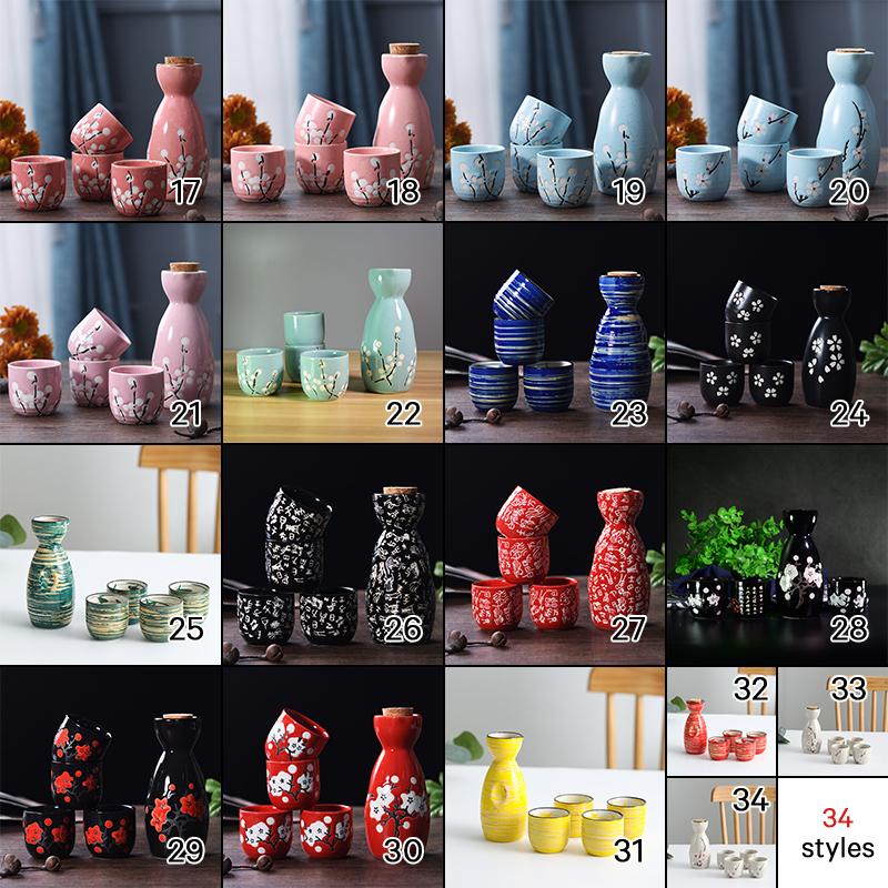 1 Set Japanese Style Sake Wineware Porcelain Underglaze Color Hand-painted Wine Dispenser Ceramic Flagon Liquor Spirits Cups Set