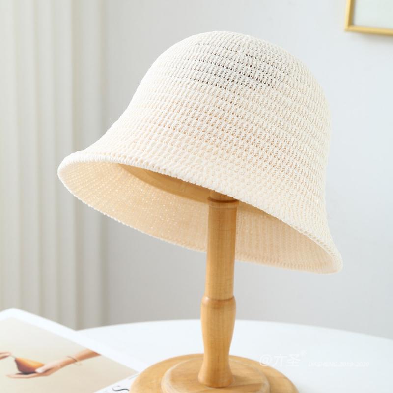 Freedom Outdoors Women's Hollow-Out Bucket Hat Solid Color Artistic Straw Woven Fisherman's Summer Sunhat 56-58Cm