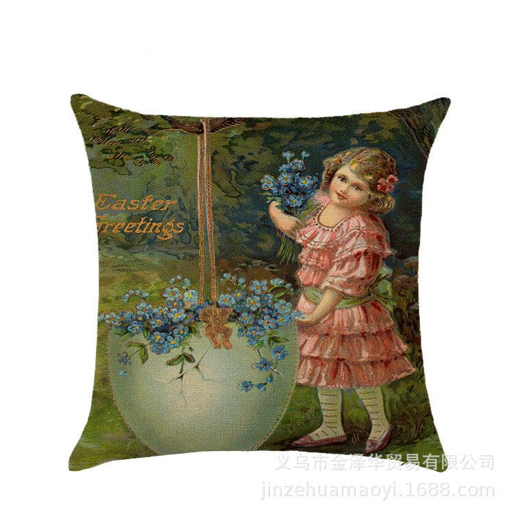 Watercolor Bunny Egg Easter Pillow Cover Nordic Office Sofa Polyester Cushion Cover Home Furnishings