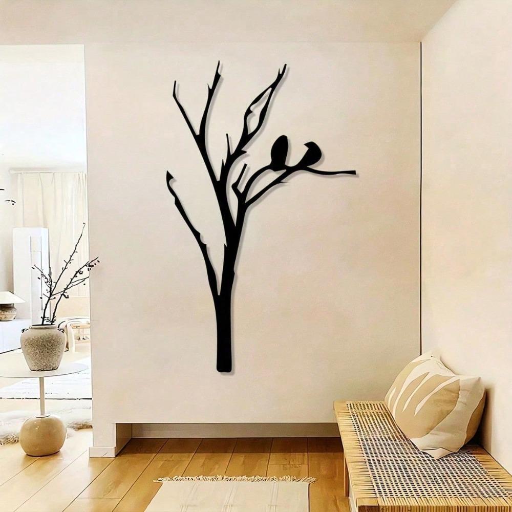 Vintage Wrought Iron Tree Bird Wall Art, Metal Sculpture Home Garden Decor, Indoor Outdoor Nature Ornament, Unique Christmas Gift For Bird Lovers