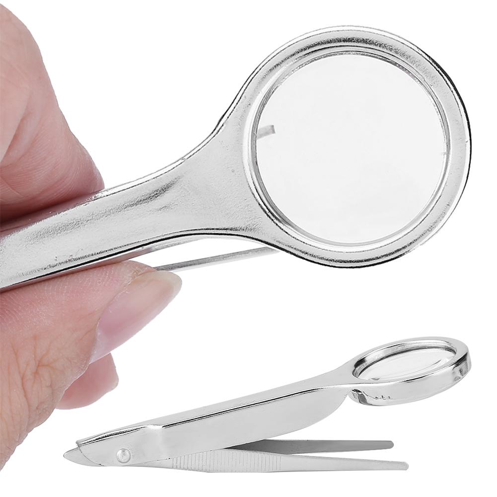 Portable Stainless Steel Multi Functional Tweezer with 10X Magnifier Magnifying Glass