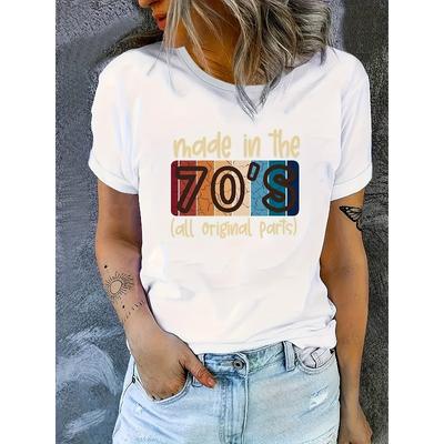 European Sizes Women'S Retro 70'S Graphic Tee Casual Crew Neck Short Sleeve T-Shirt, Summer & Spring Fashion Top