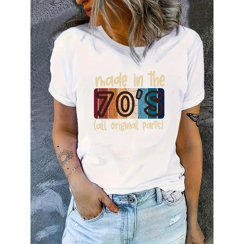 

European sizes Women S Retro 70 S Graphic Tee Casual Crew Neck Short Sleeve T-Shirt, Summer & Spring Fashion Top S