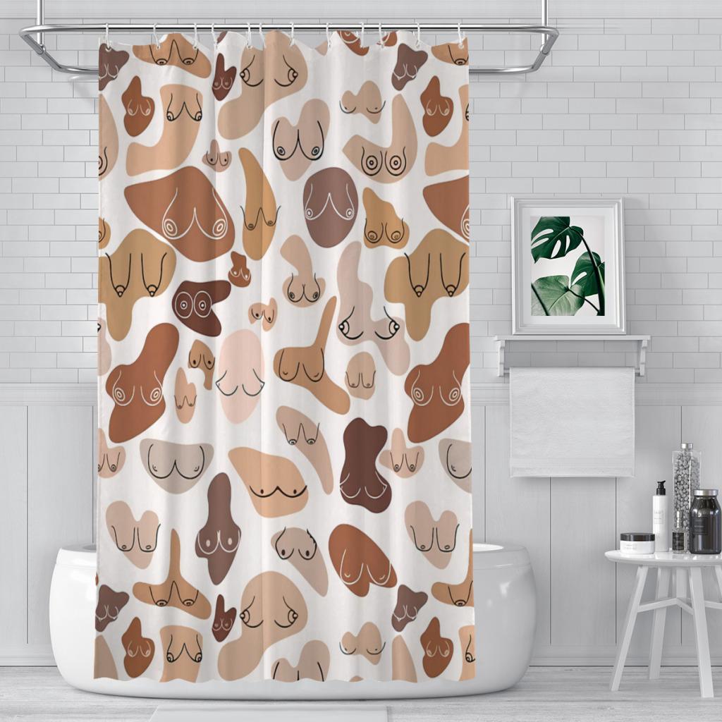 Rideau de douche Sexy Boobs Sein Féminin Féministe Motif Sein Sans Couture Rideaux de Salle de Bain Polyester Écran de Salle de Bain Avec Crochets