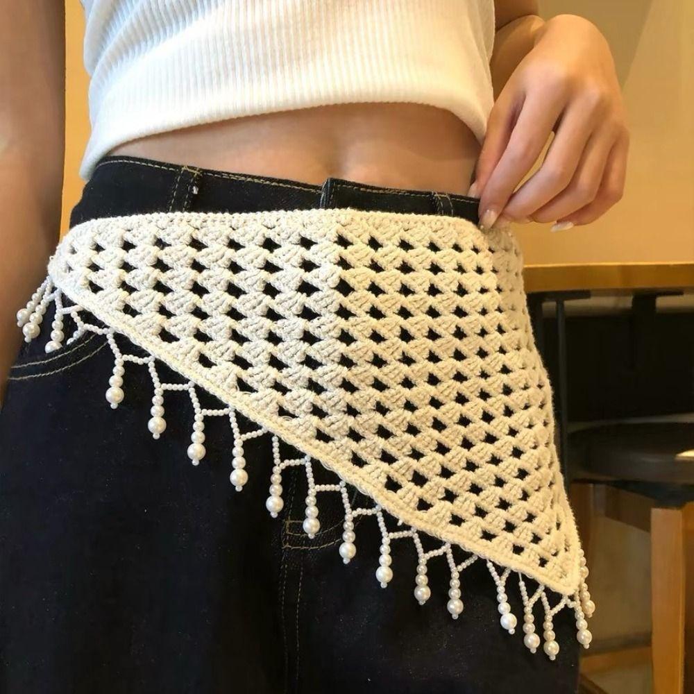 Handwoven Fringe Waistband Hollow-Out Trim Butt Curtain Jeans New Waist Hip Wrap  Fashion Accessory