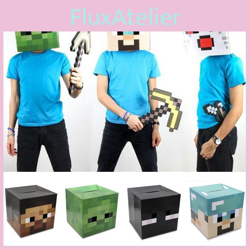 Stylová kartonová krabička na hlavu z Minecraftu, ideální na Halloween, karneval a tématické večírky pro děti