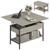 Liftable And Extendable Coffee Table Living Room Table With Hidden Compartment Open Shelves 98x49x55cm Gray