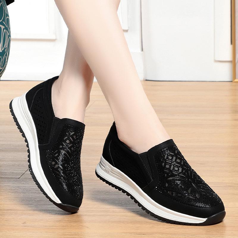 Women Mesh Breathable Fashion Round Toe Sneakers Wedges Shoes Daily Casual Slip-on Walking Female Thick Bottom Vulcanized Shoes