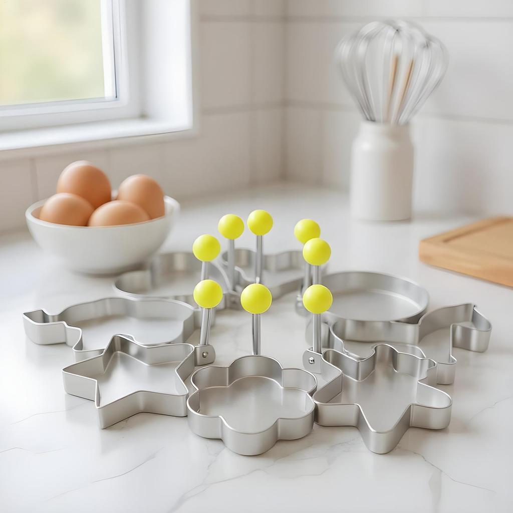 8pcs Shape Stainless Steel Fried Egg Mold Nonstick Pancake Mold With Brush Kitchen Egg Shaper Rings For Fried Eggs Biscuits