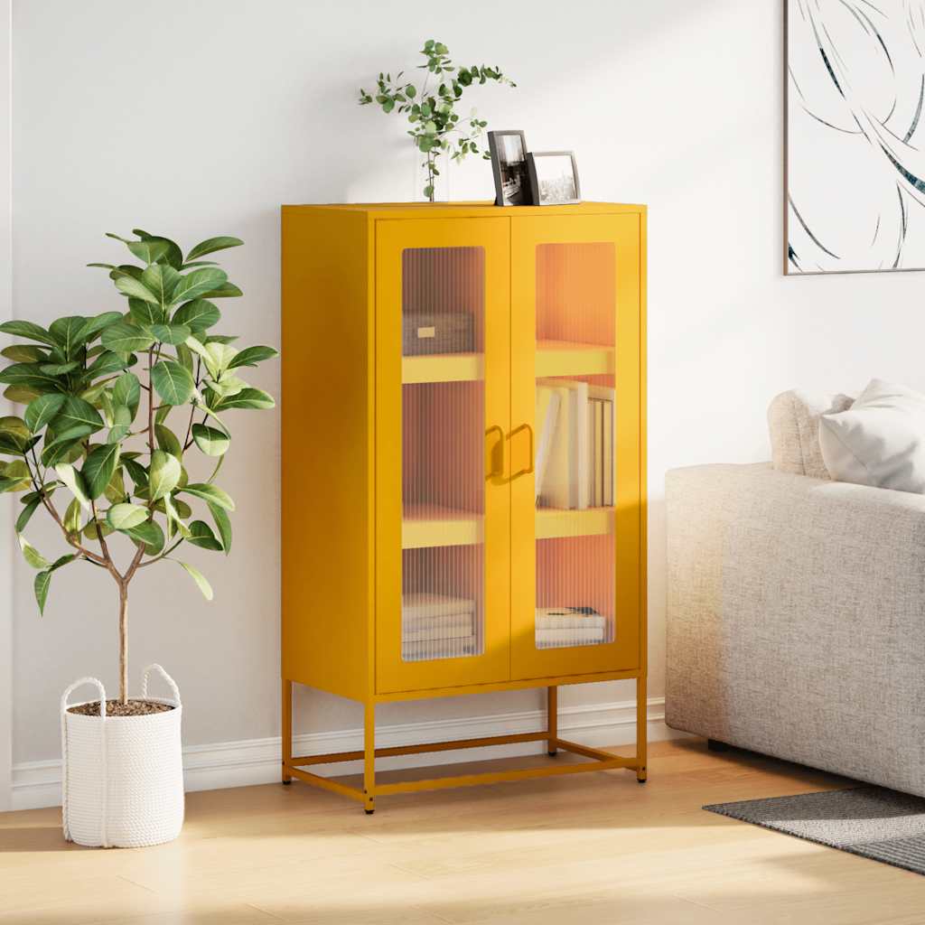 Komoda Wysoka Musztardowo-Żółta 68X39X123 Cm Stal