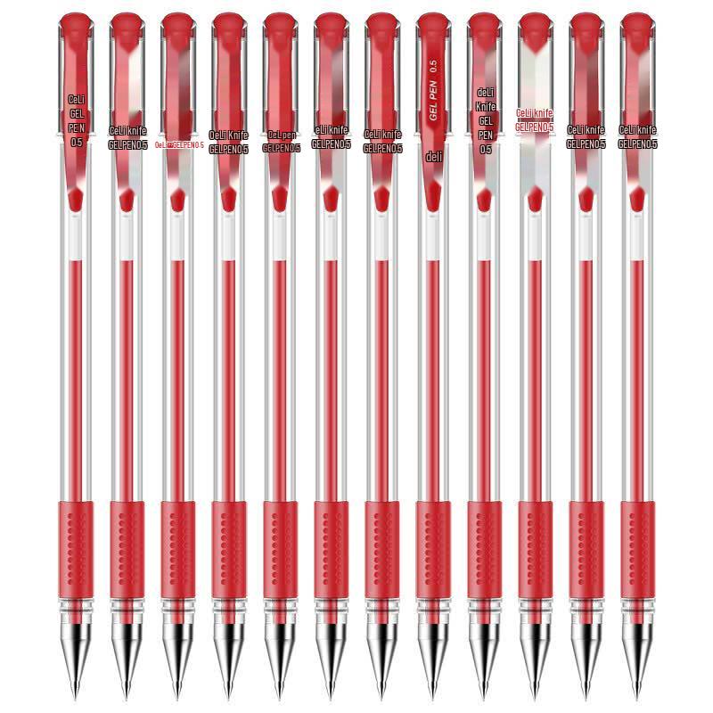 Deli 6600 Pull-Cap Gel Pens, 0.5mm 0,5 мм/красных чернил/цветная упаковка 12 шт.