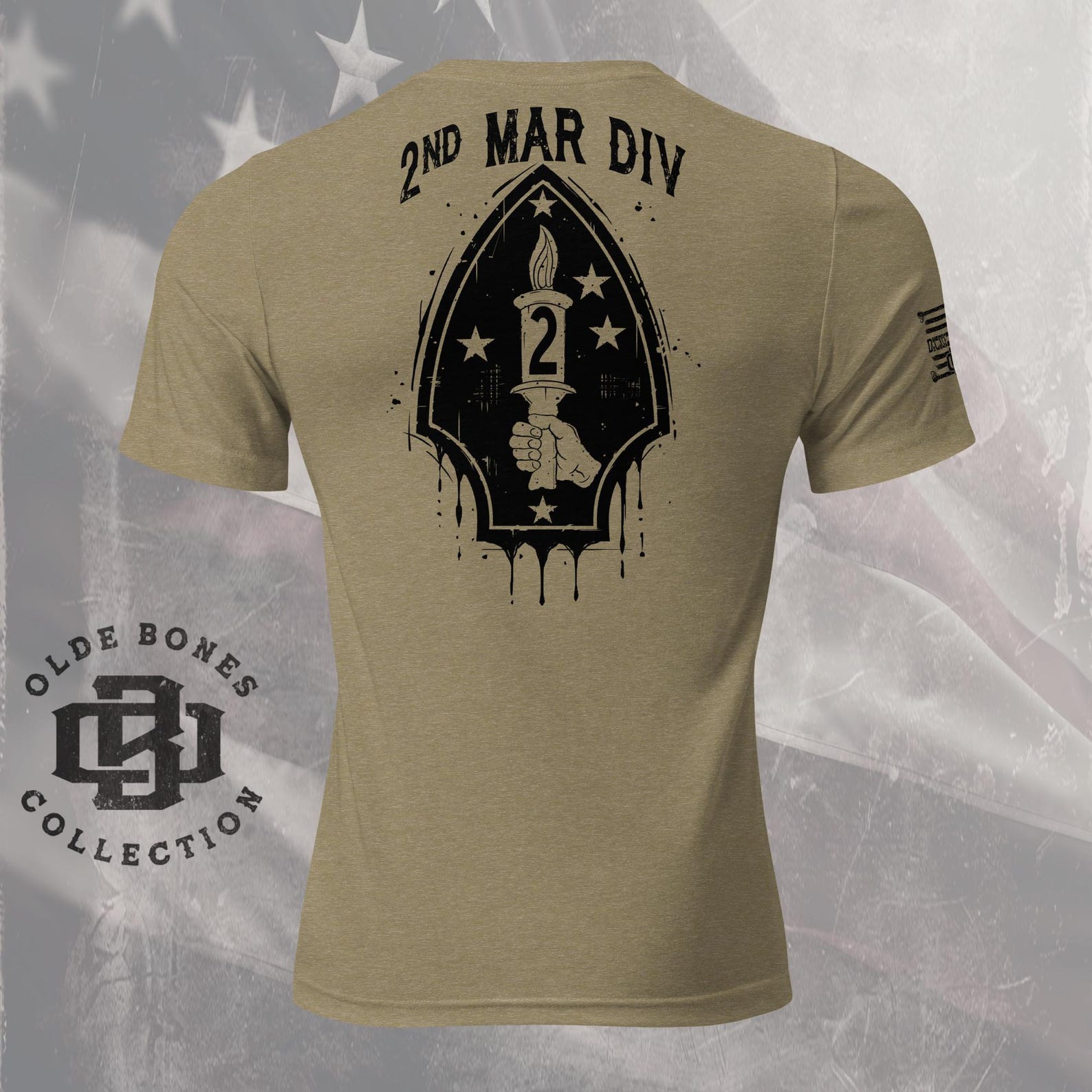 2nd Marine Division Tri-Blend Olive Military T-Shirt S