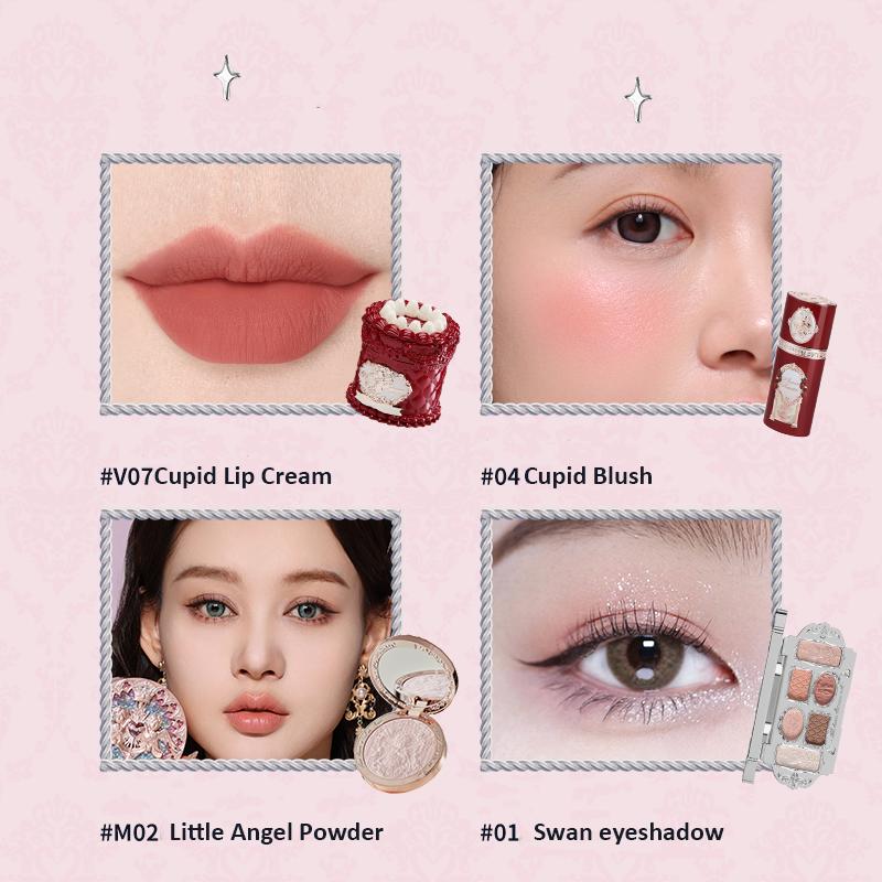 Flowerknows Free Combination Makeup 4pcs Set Lip Mud Highlighter Powder Blusher Eye Shadow Professional Makeup Gift For Girl