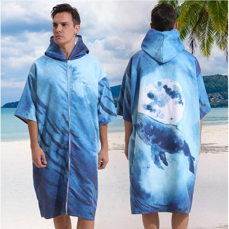2025 Quick-Dry Hooded Swim Poncho with Zipper - Portable Bathrobe and Beach Towel