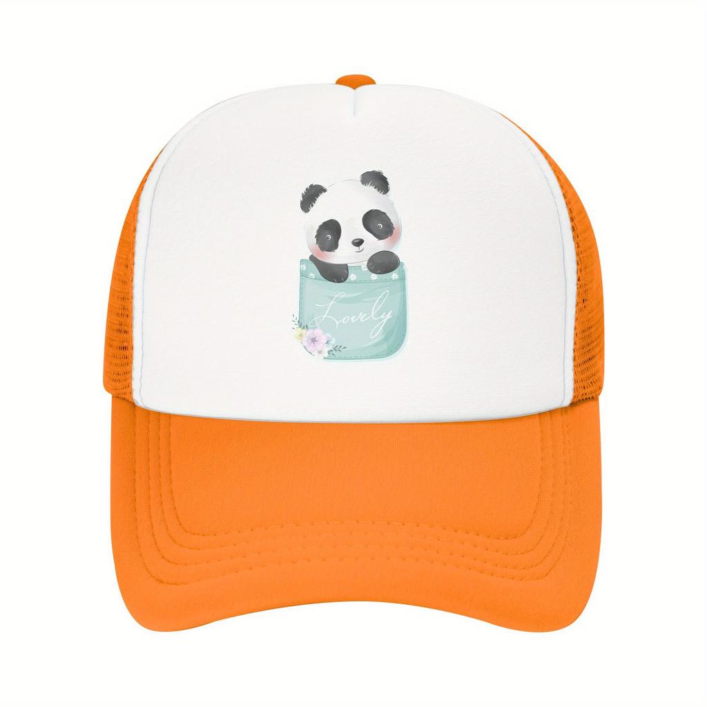 Cute Panda In Pocket Graphic Trucker Hat Breathable Mesh Baseball Cap Casual Adult Headwear