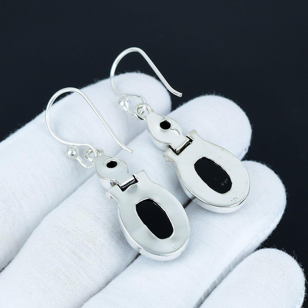 Black Onyx & Black Spinel Gemstone Earrings, 925 Sterling Silver Earrings, Silver Earrings For Gift, Dangle Drop Earrings For Birthday Gifts