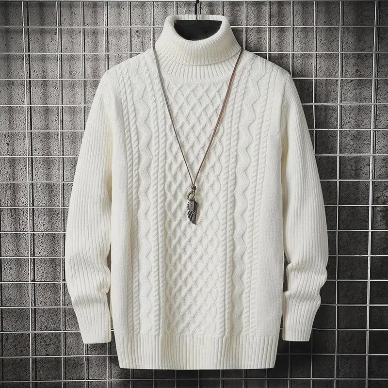 

Men s High Collar Solid Color Jacquard Knit Sweater L