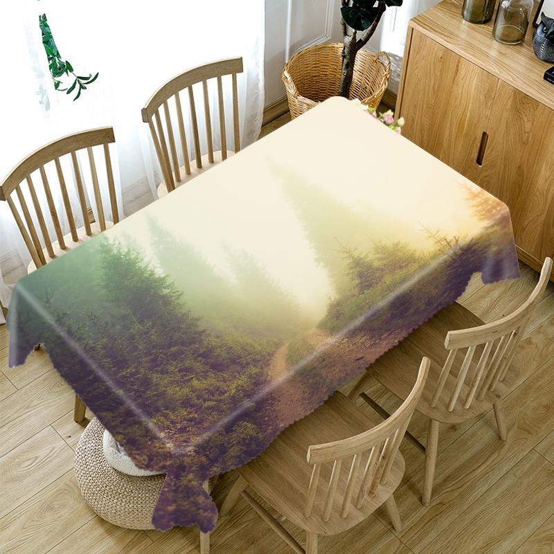 Thicken Cotton Tablecloth Misty Woods Landscape Pattern For Wedding Picnic Party Rectangular Round Table Cover