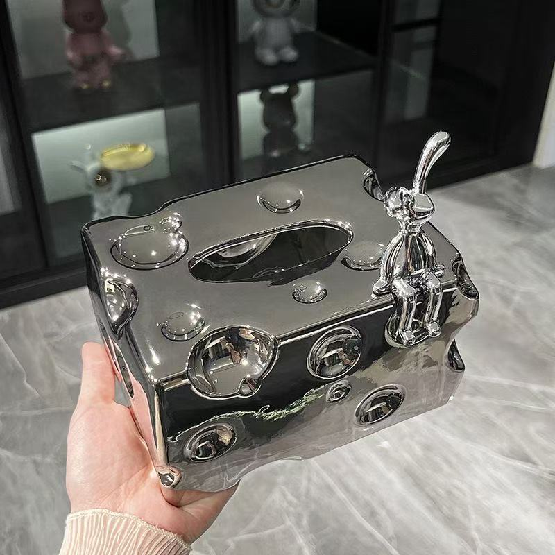 

Серебряная коробка для салфеток, коробка для салфеток с трехмерным кроликом