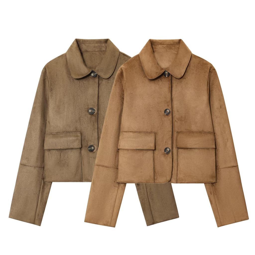 Fashionable Women's Lapel Long-sleeved Suede Textured Jacket Coat For Women