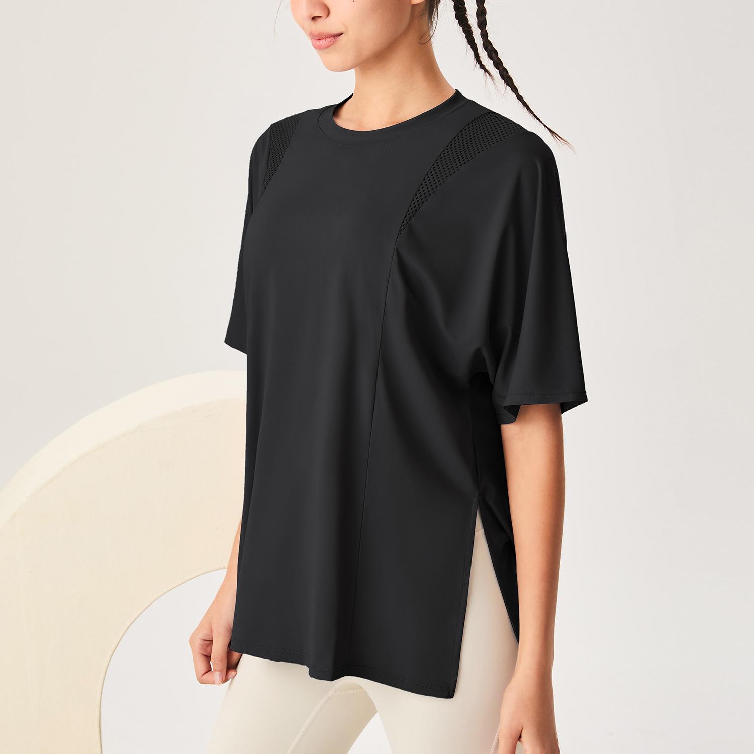 

Plus Size Mesh Splice Yoga Top - Short Sleeve, Slimming, Loose & Breathable Small чорний