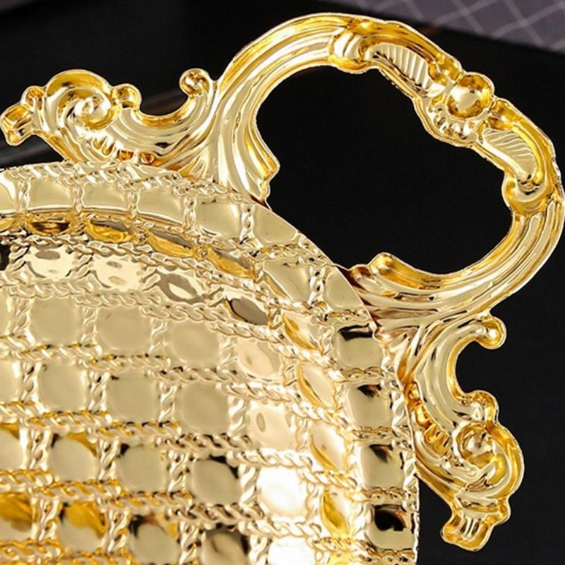 European Vintage Iron Art Metal Fruit Tray Gold Round Serving Plate Home Living Room Decor Kitchen Storage Dish