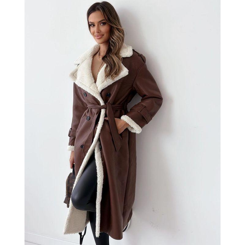 Double Sided Lapelcoat Fall and Winter New Arrival Women's Wear Imitation Leather Stuffed Double-Sided Lapel Coat