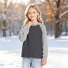 Boys Girls Youth Long Sleeve Raglan T-Shirt, Color Neck Base Layer for Kids