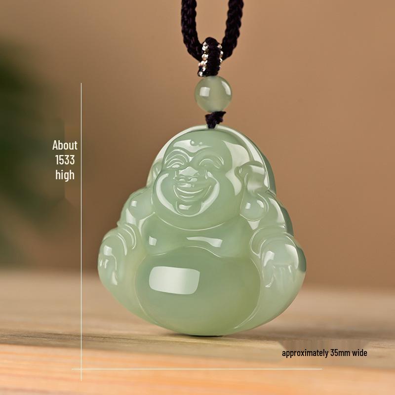 Natural Hetian Jade Guanyin & Buddha Couple Pendants – Clear Water Big Belly Bodhisattva Design.