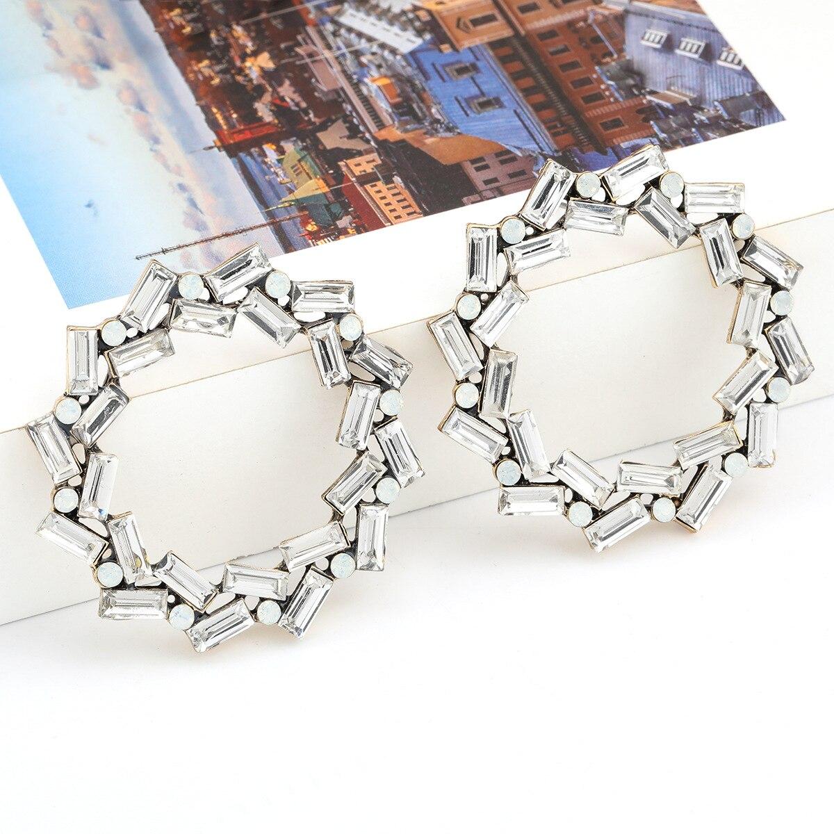 

Pinkdudu модные многоцветные квадратные серьги-гвоздики со стразами преувеличенные роскошные круглые геометрические серьги для женщин ювелирные изделия PD1505 White белый