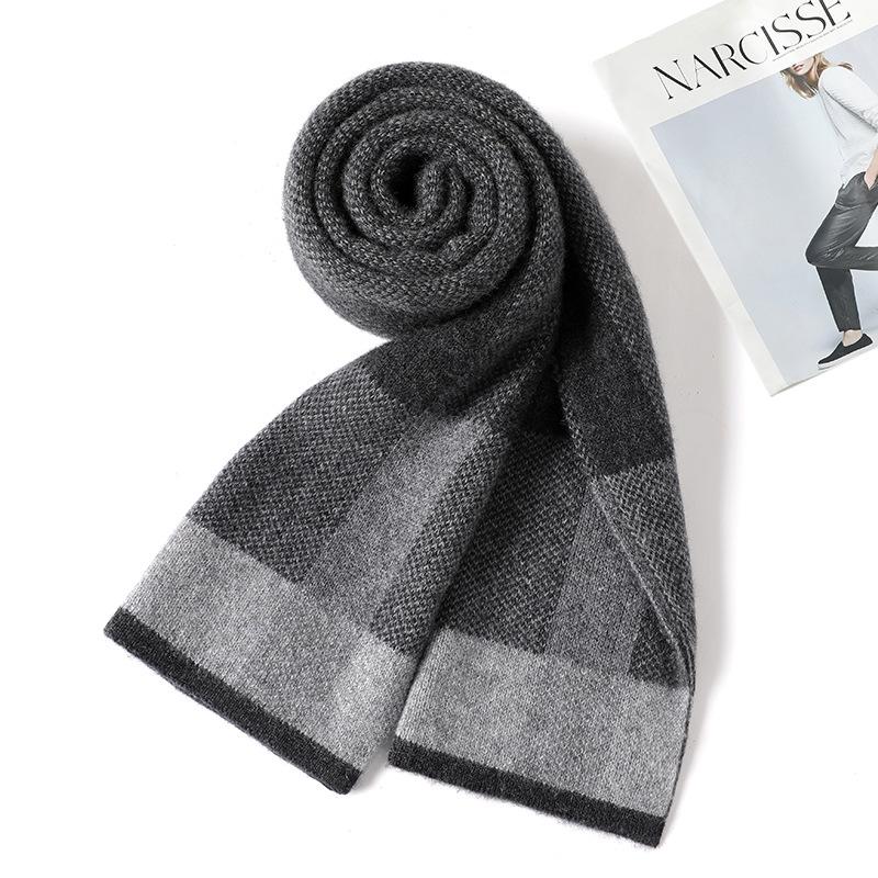 Cashmere scarf men's winter high-end solid color versatile trendy thickened warm knitted wool scarf men's birthday gift