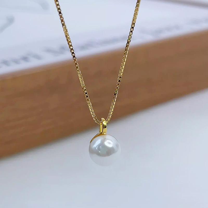 925 Sterling Silver Simple Elegant Round Pearl Pendant Necklace for Women Daily Wear Wedding Trendy Jewelry Gifts