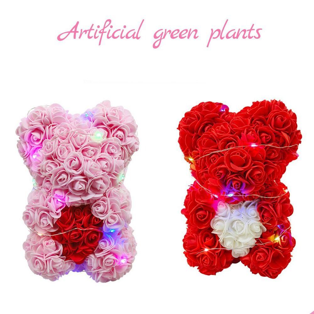 25cm Künstlicher Teddy Rose Mehrfarbig mit LED-Streifen Blumenbär Romantisches Valentinstagsgeschenk Freundin Frauen Jahrestag Bär