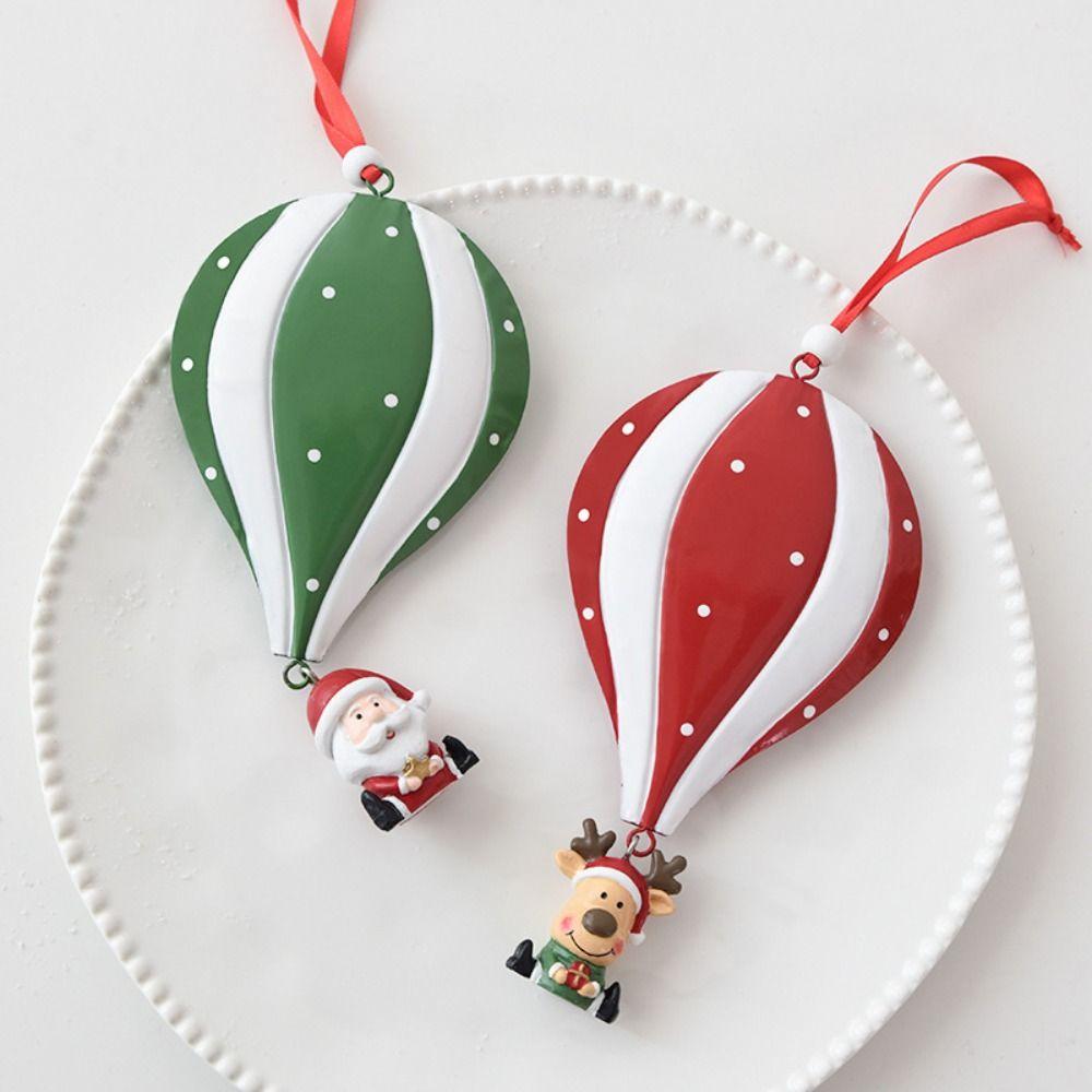 Iron Hot Air Balloon Ornament Red Green White Hanging Loop Christmas Balloon Pendant Lightweight Durable Santa Claus Pendant