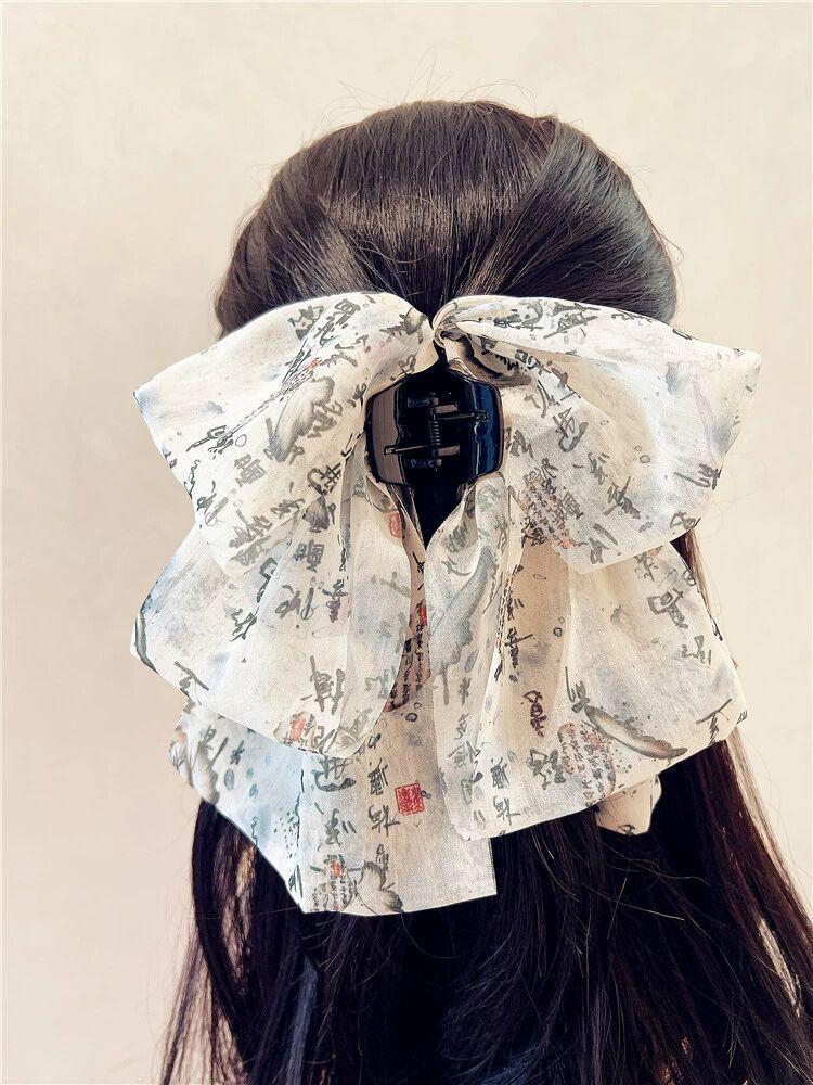 Elegant Retro Satin Bow Hair Clip for Women - Perfect for Low Ponytails and Head Ornaments