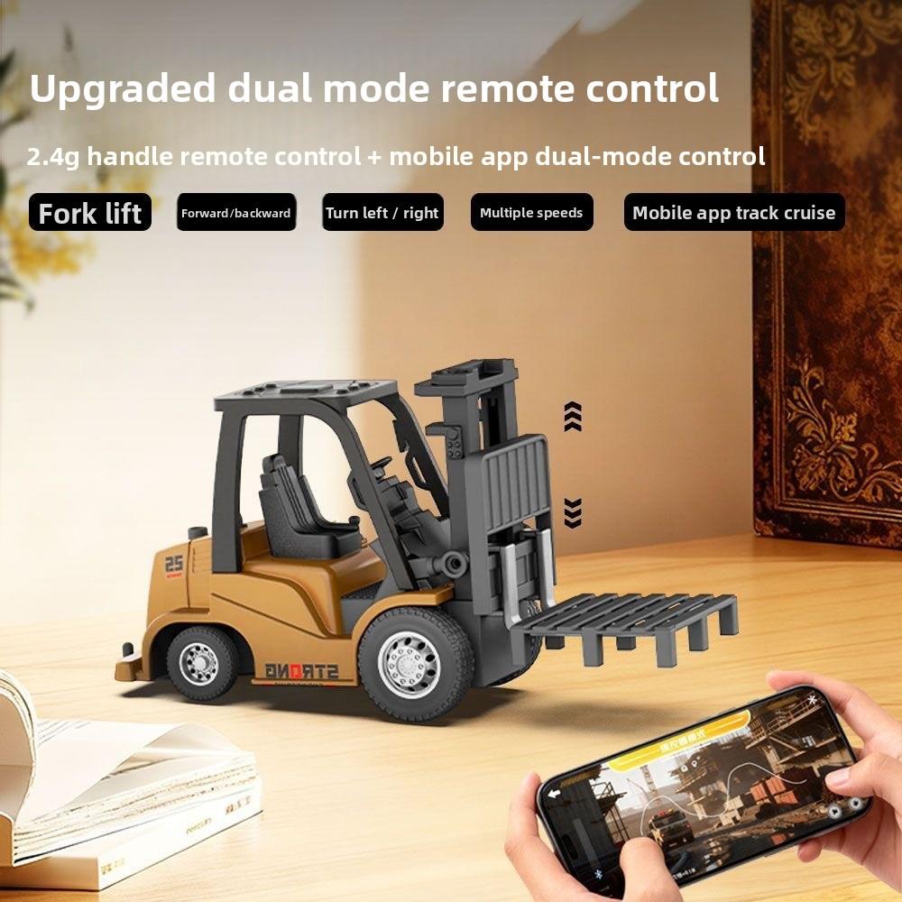 2-in-1 Desktop Mini Alloy Toy 1:64 Bluetooth Remote Control Forklift Car with Trailer Christmas New Year Gift In Color Box