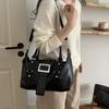 Yogodlns Women Y2K Bowling Handbag Retro Metal Buckle Design Shoulder Bag Vintage Faux Leather Detachable Strap Crossbody Bag for Shopper