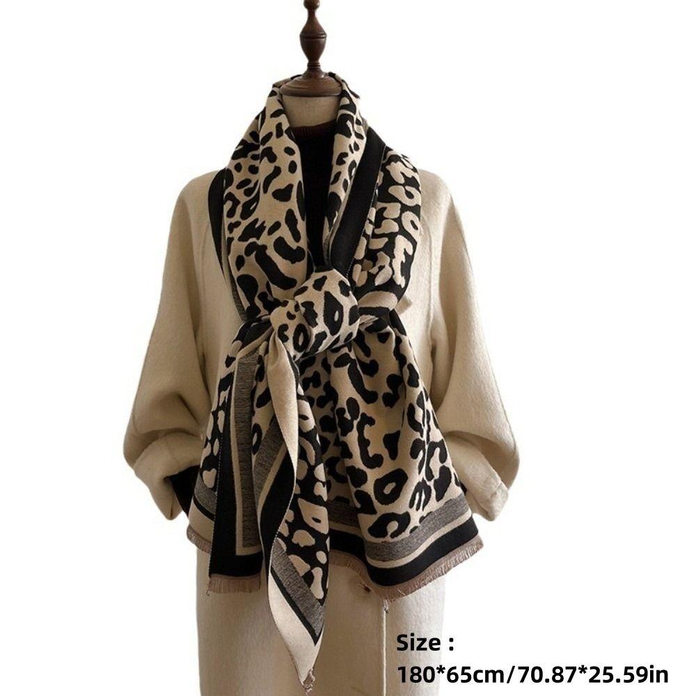 Winter Warm Cashmere Scarf Vintage Leopard print Fringed Shawls Elegant Tassel Scarves  Women Gift