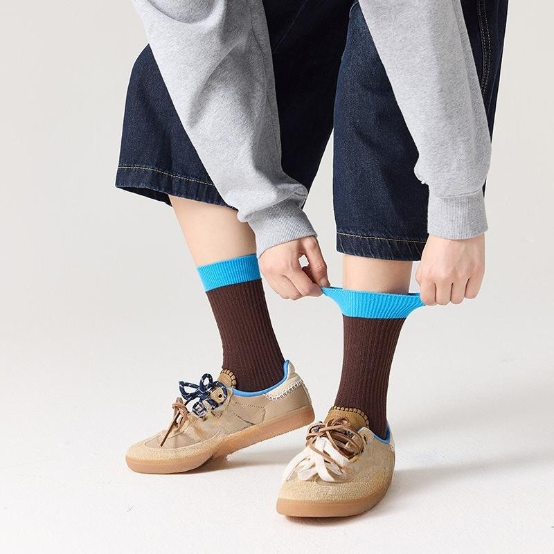 Spring and Autumn Cotton Women's Color-Plaid Round-Tip Leisure Stockings Without Bones Anti-Spillage Sports Socks